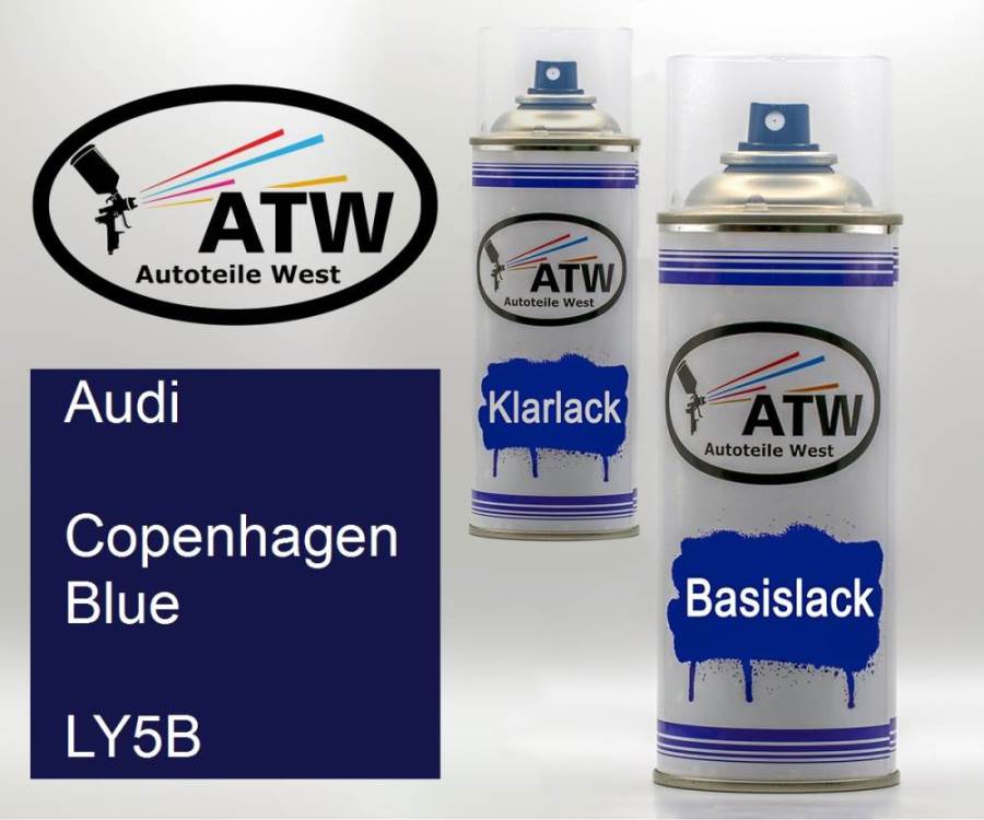 Audi, Copenhagen Blue, LY5B: 400ml Sprühdose + 400ml Klarlack - Set, von ATW Autoteile West.